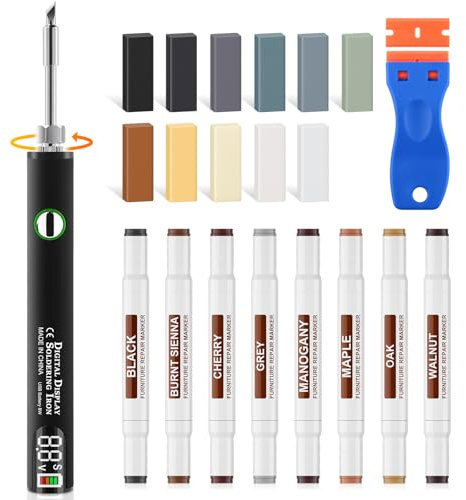 Vinyl Floor Repair Kit with Upgrade USB Heating Pen 11 Grey Wax Colours 8 Dual Tip Markers-Wood Putty for Scratches, Cracks, Holes, Dents – Works on Laminate, Parquet, Wood, LVT Floors & Furniture