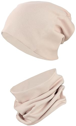 TupTam Mütze und Schal Kinder Set – Weiches Schal Mütze Set Kinder für Herbst und Winter, Farbe: Hellbeige, Größe: 56-62