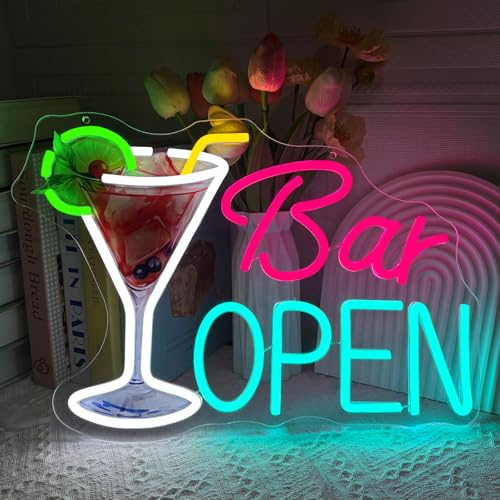 Bar Open Neon Schild Dimmbar Cocktails Neon Licht | USB Betrieben LED Neonlicht für Wanddekoration Bar Hausbar Café Club Geschäft Zuhause Pub Party Dekorationen 42 x 29 cm
