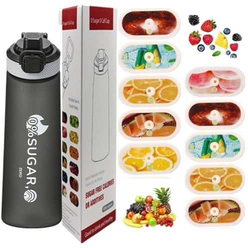 700 ml Sportflasche + 10 Geschmackskapseln, hitze- und kältebeständig | Air Scented Water Bottle, BPA Free, 0 Sugar 0 Calorie, Dishwasher Safe for Fitness, Travelling, Hiking, Driving, Cycling