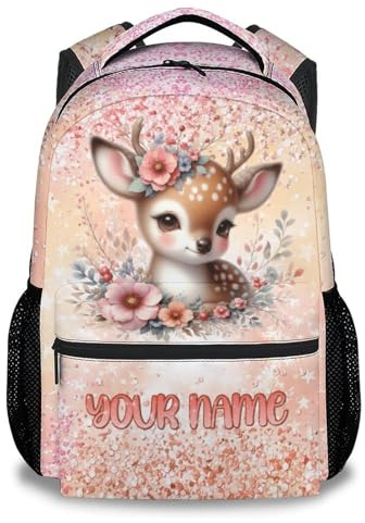 CustomWish Personalisiert mit Namen Mädchen Schulrucksack - Kinderrucksack für die Grundschule - Süßes Reh Motiv, Leicht & Viel Stauraum, für Schule & Freizeit