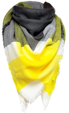 Autiga großer Damen Strickschal kariert Karo XXL Wollschal Oversized Winterschal Deckenschal quadratisch anthrazit-gelb unisize