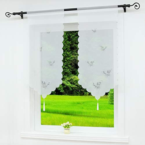 Joyswahl Scheibengardine Voile Bistrogardinen mit Quaste, Lasercut Schmetterlinge Muster »Erika« Kurzstore mit Tunnelzug Weiß BxH 40x60cm 2 Stück