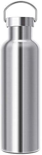 Gteller Borraccia termica in acciaio inox da 96/25/20/17/340 ml, 18/8, per bevande calde e fredde, a doppia parete, a prova di perdite (argento, 708,7 g)