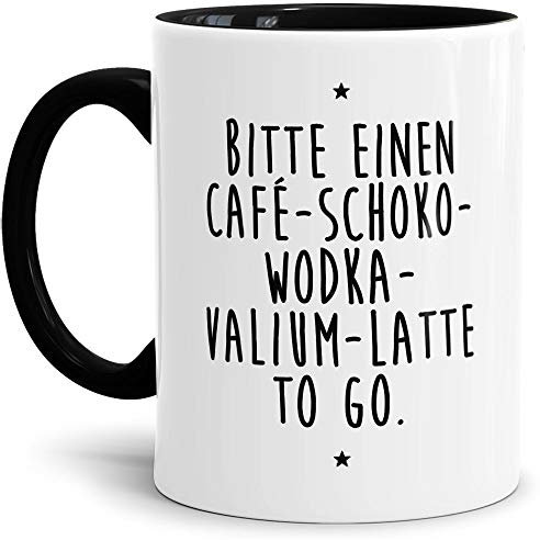 Tassendruck Lustige Tasse mit Spruch Bitte einen Café to go - Büro/Job/Arbeit/Witzig/Kaffee-Tasse/Geschenk-Idee/Innen & Henkel Schwarz