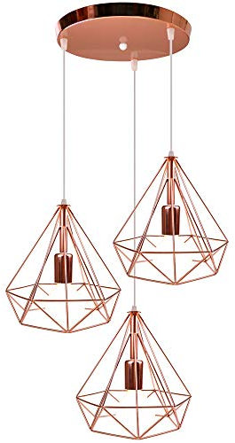 PETITES ECREVISSES Pendelleuchte Vintage Hängeleuchte Industrielle 3-flammig Hängelampe E27 Metall Deckenleuchte Lampenschirm 25cm für Esszimmer Wohnzimmer, Roségold (B)
