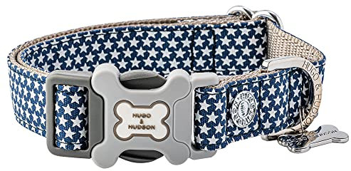 HUGO & HUDSON Hundehalsband, verstellbare Sicherheitsschnalle, Marine, M