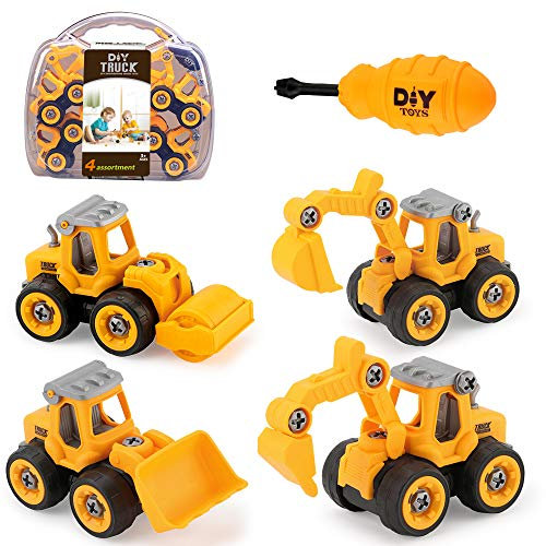 JoyGrow Montage Spielzeug Auto LKW Bagger Spielzeug mit Schraubendreher BAU Baufahrzeuge Fahrzeuge, DIY Lernspielzeug Geschenk für Kinder Jungen Mädchen 3 4 5 6 Jahren
