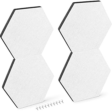 Navaris Filz Memoboards Set sechseckig - 4X Filz Pinnwand 20 x 17 x 1,5cm mit Stecknadeln und Klebeband - Filzboard für Küche und Büro - Weiß