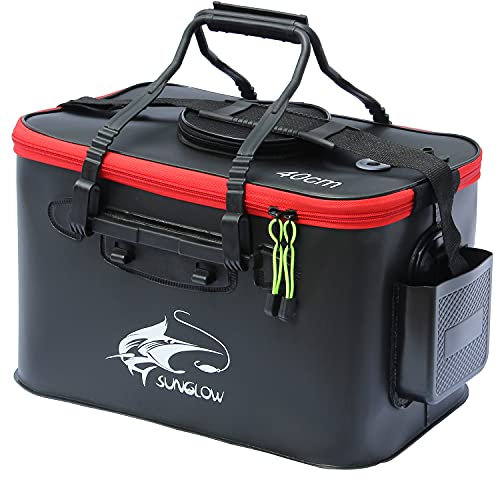 MMSGA Angeleimer, tragbarer Faltbarer Angelköder-Eimer,Multifunktionaler Behälter für lebende Angelköder, Outdoor-Camping-Eva-Angeltasche und Fischschutzeimer(Schwarz, 23L)