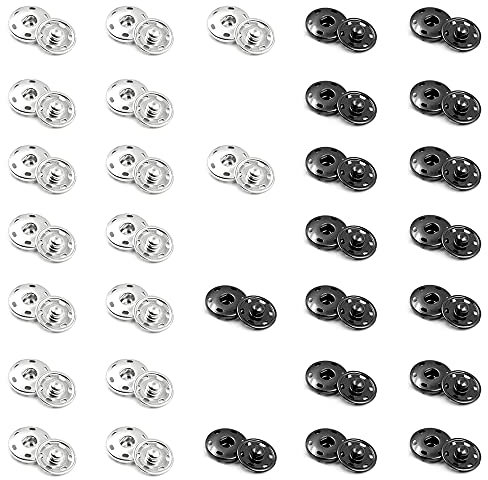 YDHfdc 32 Sätze metall druckknopf Annähen Druckknöpfe Schwarz Silber Druckknöpfe Druckknöpfe Zum Annähen für Geldbörse Handtasche Kleidung Nähen Handwerk DIY Lieferung(7mm)