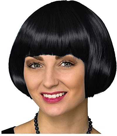 WOOOOZY NEU Perücke Damen Bob, Pagenkopf mit Pony, Foxy Cabaret, schwarz - mit Haarnetz