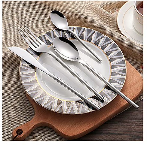 Vaisselle en acier inoxydable 18/10 Ensemble de vêtement de luxe en argent coréen de 24 pièces Set de couverts en argent massif de luxe Knifres à soupe à soupe de cuillère à soupe de nourriture