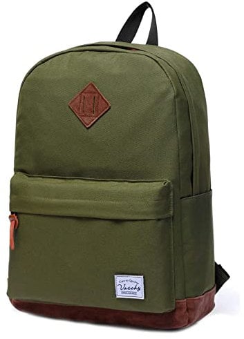 VASCHY School Backpack, Unisex Classic Lightweight Water Resistant Rucksack for Women Men School Bag for Girls Boys for College Work Travel Fits 15-Inch Laptop, Green