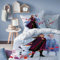 CTI Reine des neiges Trio Parures de lit, 100% Coton, Bleu, 140X200 Cm + 63X63 Cm