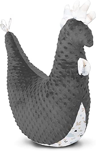 Kissen Henne Huhn Zierkissen Kinderzimmer Zimmer Deko Plüschkissen, Baby Kinder Dekokissen mit Füllung für Schlafzimmer Babyzimmer Kinderbett Mädchen Jungen ca. 47 x 48 cm-Minky Anthrazit Lichtung
