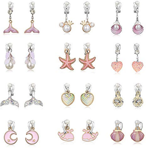 Pinkgarden Ohrringe für Mädchen, 12 Paare Meerjungfrau Perle Ozean Ohrringe Set für Kinder,Geburtstag Geschenk Partygeschenke Schmuck-Accessoires in Schachteln