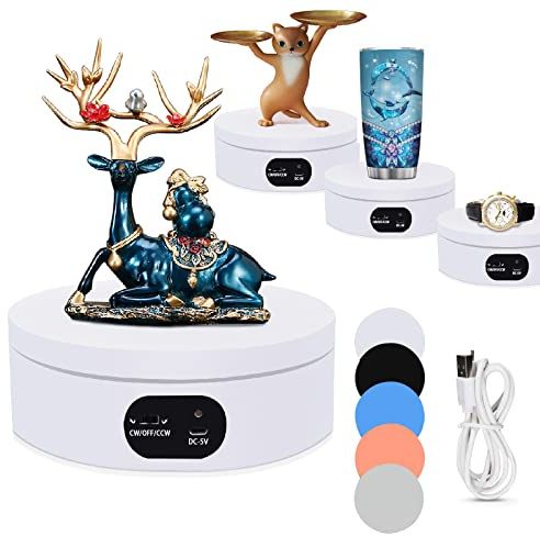YVV Electric Rotating Display Stand 360°Automatic Mute Photography Rotating Turntable Stand,Cup Display Turner Stand, Rotating Base for Glitter Tumblers Making Supplies Spinner, Record Video 16CM