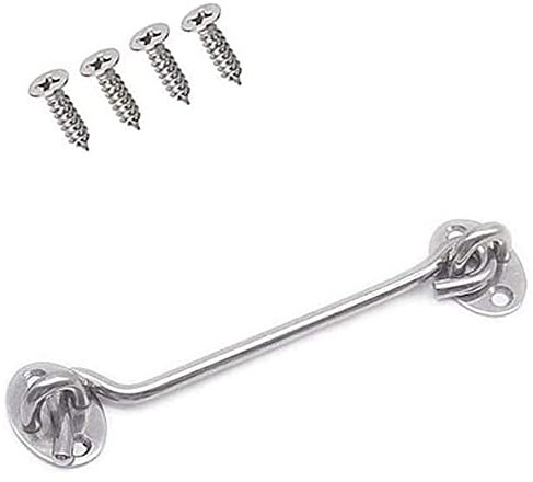 GIVBRO Storm Hook - Gancio per porta scorrevole, con occhiello e viti, per porte garage, finestre, bagno, 20 cm, colore: Argento