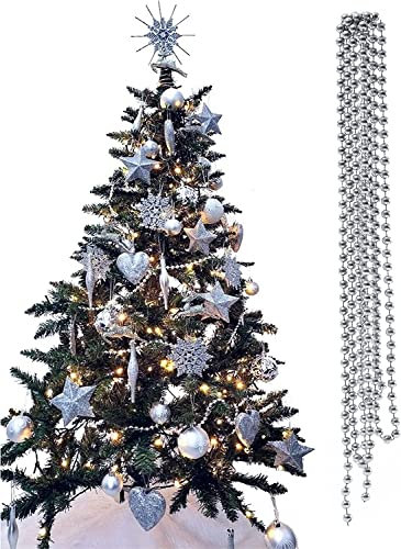 UKDeals Direct® SILVER COLLECTION CHRISTMAS DROPLET BAUBLES TREE DECORATIONS GLITTER MATT ICICLES (3mtr Garland Bead)