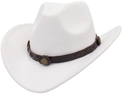 Faringoto Cowboyhut für Herren und Damen, klassischer Filz, breite Krempe, Westernhut, weiß, Einheitsgröße