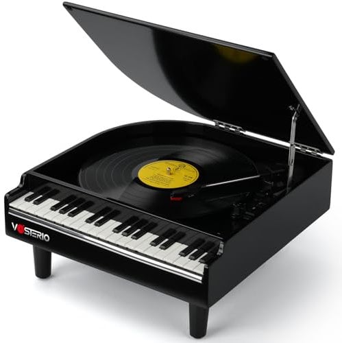 Vosterio Vinile Giradischi Bluetooth a Tre Velocità,Vintage, con Altoparlanti Stereo Integrati, con la funzione di ricezione e l'uscita Bluetooth, Design del pianoforte