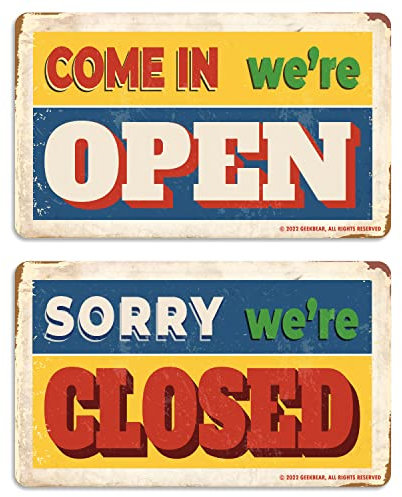 GEEKBEAR Panneau vintage ouvert/fermé – Tout en un paquet/double face pour les entreprises