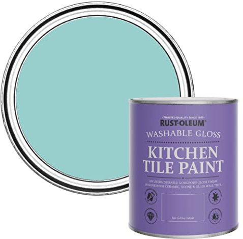 Rust-Oleum Blue Water-Resistant Kitchen Tile Paint in Gloss Finish - Teal 750ml