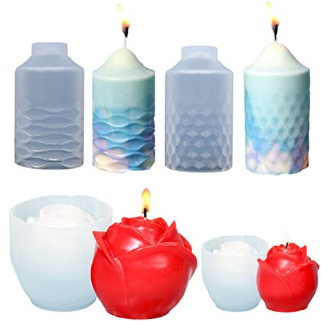 4Pcs Pillar Candle Mould, Candle Making Moulds Christmas Candle Moulds, Silicone Mould Candle Holder Reusable Silicone Moulds for Candles, Candle Molds for Making Candles Wax Mould