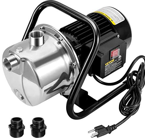VEVOR Shallow Well Pump, 1.1 HP 115V, 978 GPH 131 ft Height, 40psi Max Pressure, Portable Stainless Steel Sprinkler Booster Jet Pumps for Garden Lawn Irrigation system, Lake Fountain, Water Transfer