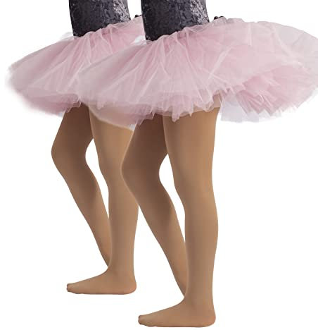 CALZITALY PACK 1/2 Collants de Danse Fille avec Pied | Rose, Beige, Blanc, Noir | 4-14 ans | 40 DEN | Fabriqué en Italie (2 paires – Skin, 8 ans)
