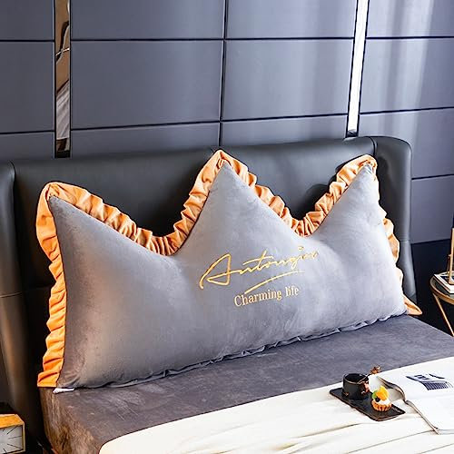 ZZYK Bed Backrest Pillow,Large Headboard Back Cushion Wedge Reading Pillow Velvet Removable Cover Home Day Bed Pillow for Support,Relaxing,Watching TV,Silver,Full(47/120cm)