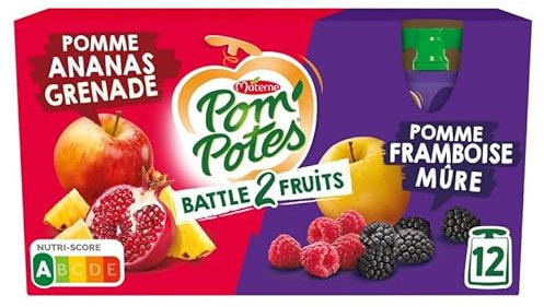 Pom'Potes Compote Gourdes Sans Sucres Ajoutés, Battle 2 Fruits, Taille 280g - Le Lot De 3