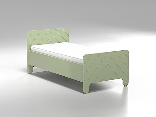 PLASTIKO | Nolia Bett | Traditionelle Form | Komfortabel | Wächst mit Ihrem Kind | Belastung 100 kg | Schlafen | Matratze und Gestell inklusive | Grün