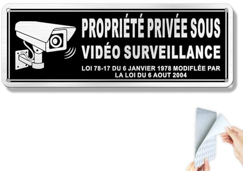 SINMAO Panneau Propriété Privée sous Surveillance Metal Autocollant Aluminium Brossé 25x9cm