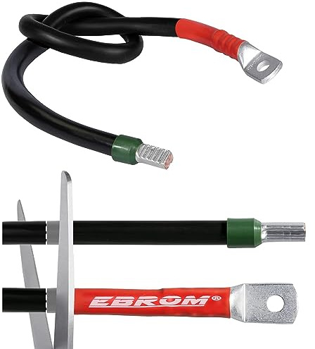 EBROM Batteriekabel 50 mm² Gummikabel Plus Kennzeichnung: 250cm M8 + Hülse | von 30 cm bis 10 m - NSGAFÖU Spezial Batteriekabel Gummikabel als 50 mm2 PLUSKABEL - Schrumpfschlauch ROT - Kabelösen wählbar
