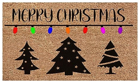 Home Mix Mats Kokos Fußmatte Weihnachten für Innen und Außen - Schmutzfangmatte Natur, Kokosmatte Outdoor Merry Christmas, Wetterfest und Rutschfest für Flur, Terrasse, Eingangsbereich - 40x60cm