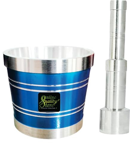 Online Quality Store Aluminium Blue Khal Batta/Mortar & Pestle/Imam Okhli/Musal/Kitchen Masher/Aluminium Masher/Khallad/Mam Dasta/Spice Mixer Heavy for Use in Home and Kitchen