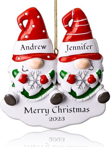 Personalized Gnome Christmas Ornaments - 2024 Family of 2/3/4/5/6 Custom Christmas Decorations with Name Hand Painted ResinGnome Christmas Baubles Customized Family Ornaments for Christmas Tree Xmas