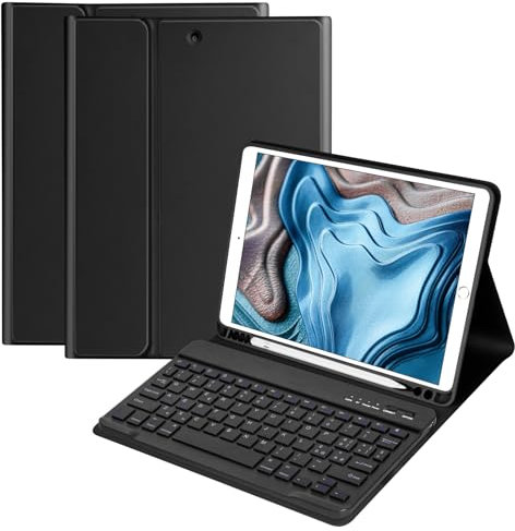 HOTLIFE Custodia Tastiera per iPad 10.2 7a Generazione 2019/8a Gen 2020/9a Gen 2021/iPad Pro 10.5/iPad Air 3, Magnetica Cover con Staccabile Bluetooth Wireless Layout Italiana Tastiera(Nero)