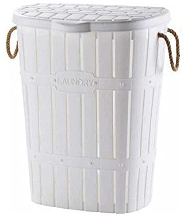 Cesta para Ropa Sucia 65 lts. con Tapa, Efecto Bambú, Canasto Ropa Sucia, Cesto Colada (Blanc)