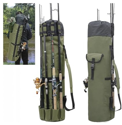 TINAYAUE Sac Canne à Pêche Etanche Housse Cannes à Pêche Pliante avec Grande Capacité et Sangle Réglable Multifonction Rangement Étui pour Canne à pêche et Moulinet