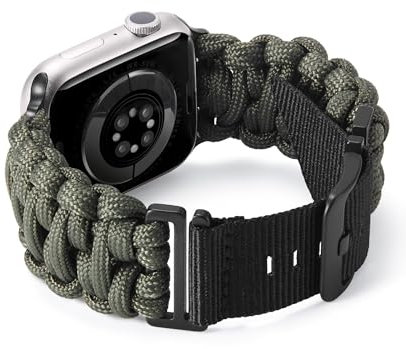 BINLUN Kompatibel mit Apple Watch Armband Paracord 550 42mm/44mm/45mm/46mm/49mm Militär Robustes Nylon Sportarmband Ersatzarmband für iWatch 10/9/8/7/6/5/4/3/2/1/SE Herren Damen 8 Farben(Militärgrün)