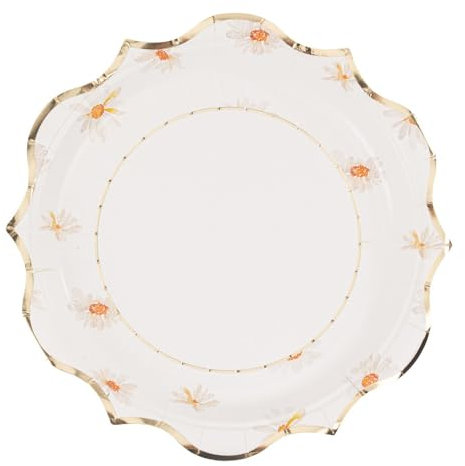 Artifetes Arty Fetes Factory - 8 Assiettes Carton Marguerite Bord Or 23CM Blanc