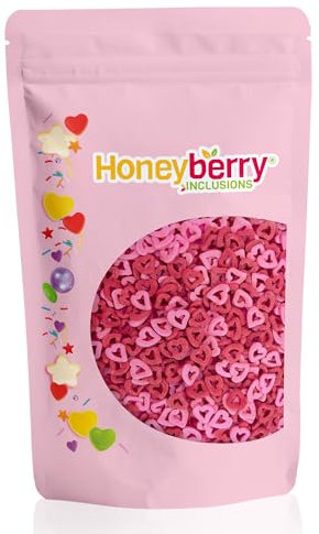HONEYBERRY INCLUSIONS Pink & Red Open Hearts Sprinkles 200g - Premium Edible Decorating Heart Shaped Sprinkles for Baking, Cupcake and Cake Decorations, Ice Cream, Dessert and Icing Decoration Toppers