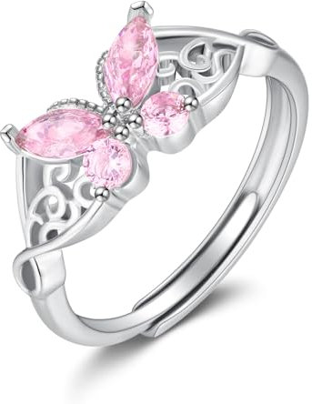TANGPOET Schmetterling Ring 925 Sterling Silber Rosa Daumenring, Schmuck Geschenke für Frauen Mädchen Damen