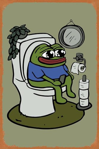 yywdcae Pepe der Frosch im Badezimmer, Illustrationen, Kunstposter, 20,3 x 30,5 cm, Vintage-Blechschild für Zuhause, Bar, Kneipe, Garage, Dekoration, Geschenke