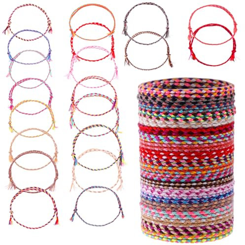 Amaxiu 20 Stück gewebte Wickel Freundschaftsarmbänder, buntes handgefertigtes geflochtenes Armband verstellbare geflochtene Schnurarmbänder stapelbare Armbänder Wellenarmband (rotes)