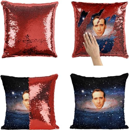 BONFUN Nicolas Cage Kissenbezüge Pailletten Kissen, Magic Throw Kissenbezug Dekorative Farbe-Kissenbezug, Zweifarbiges Wurfkissen (Color : Blue, Size : 16*16)