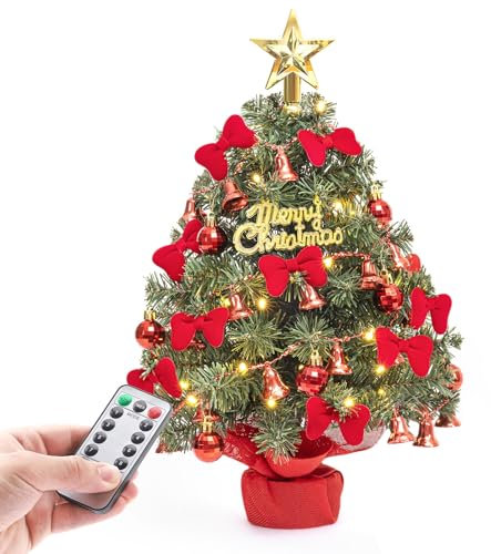Yorbay Mini Weihnachtsbaum mit 30 warmweiß LEDs 8 Licht Modi, Tannenbaum mit Stern-Baumspitze und Deko Batterie betrieben, 40 cm Mit Fernbedienung(Mehrweg)